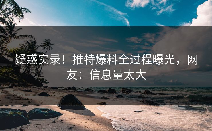 疑惑实录！推特爆料全过程曝光，网友：信息量太大