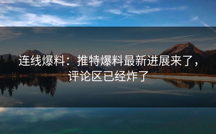 连线爆料：推特爆料最新进展来了，评论区已经炸了