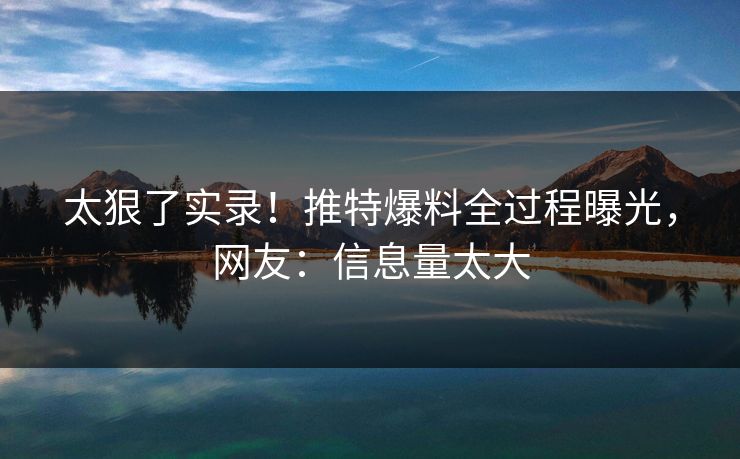 太狠了实录！推特爆料全过程曝光，网友：信息量太大