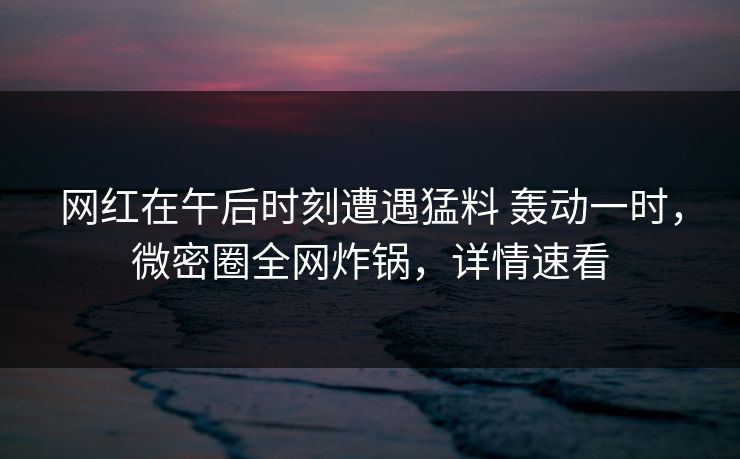 网红在午后时刻遭遇猛料 轰动一时，微密圈全网炸锅，详情速看
